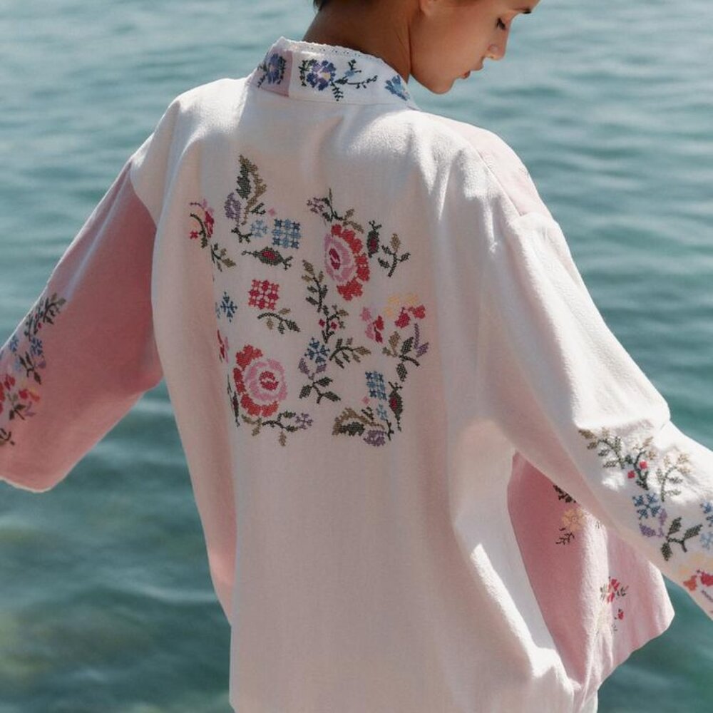 Zara KAFTAN WITH FLORAL EMBROIDERY Size S-M